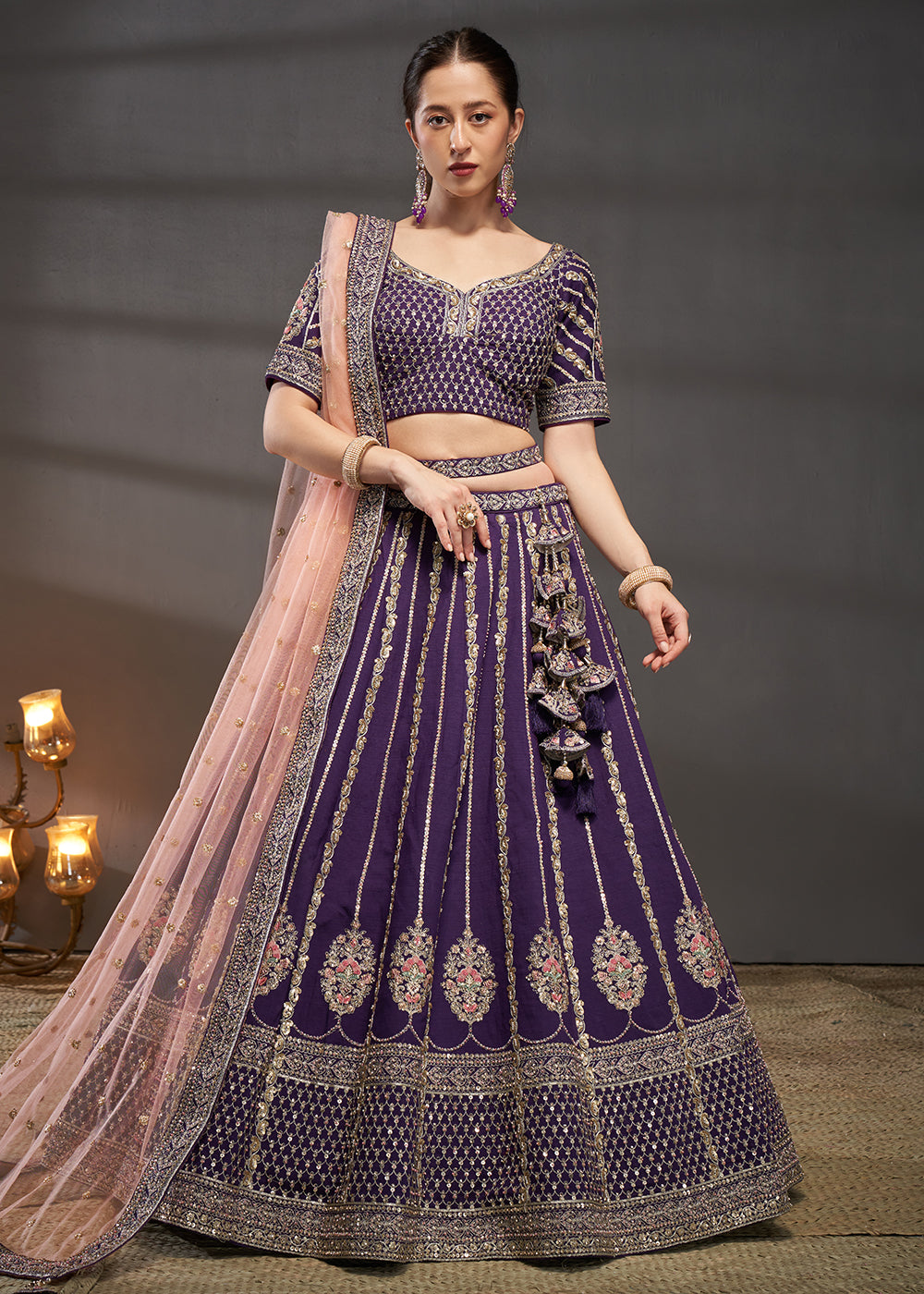 Buy Now Purple Pure Silk Sabyasachi Style Bridal Lehenga Choli Online in USA, UK, Canada & Worldwide at Empress Clothing.