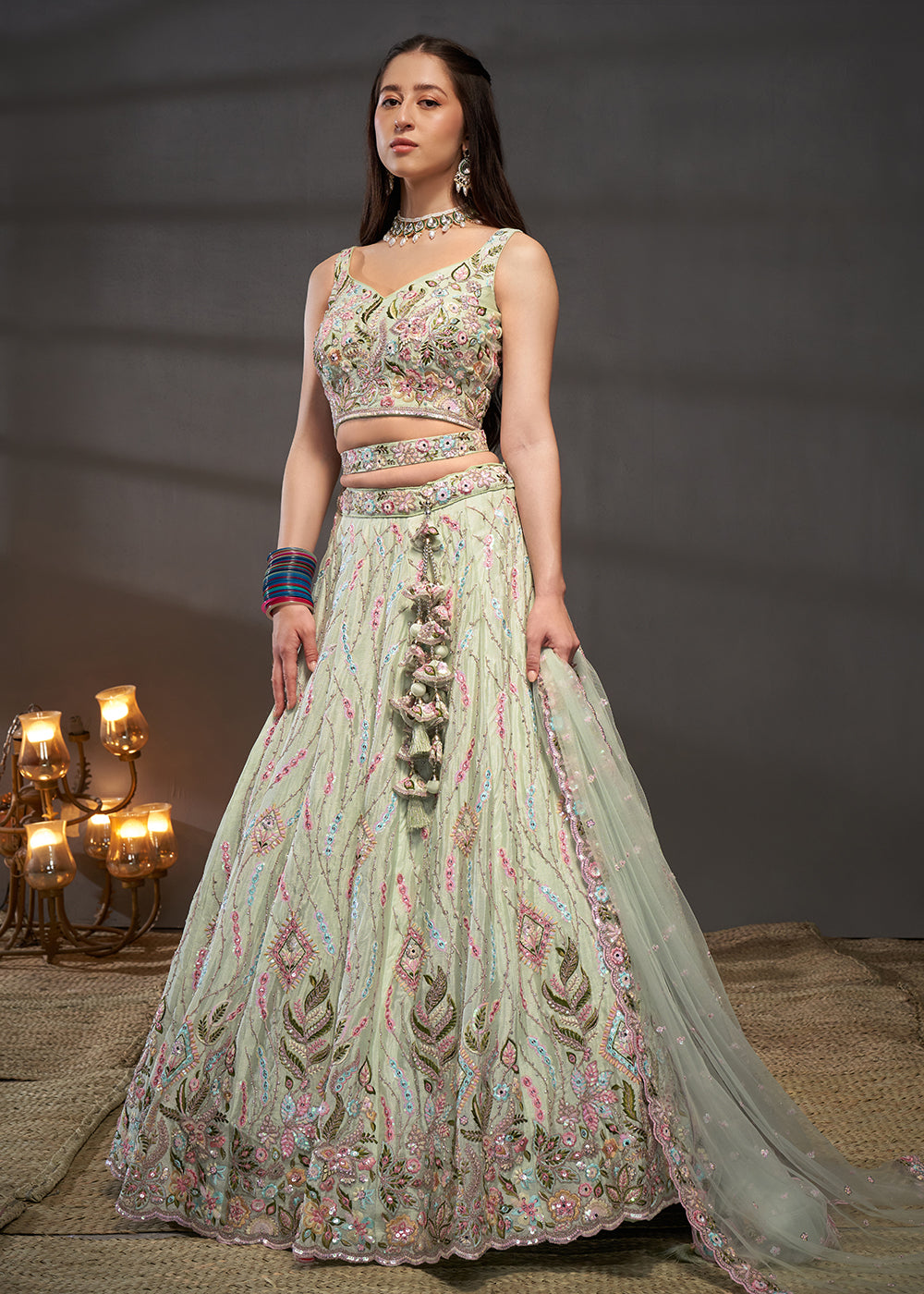 Buy Now Lime Green Poly Chiffon Embroidered Bridesmaids Lehenga Choli Online in USA, UK, Canada & Worldwide at Empress Clothing. 