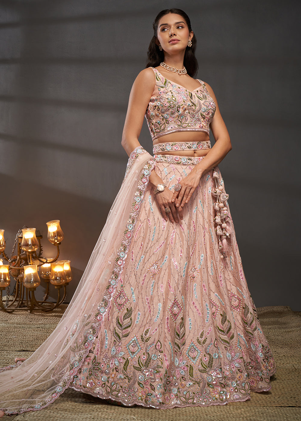 Buy Now Peach Poly Chiffon Embroidered Bridesmaids Lehenga Choli Online in USA, UK, Canada & Worldwide at Empress Clothing. 