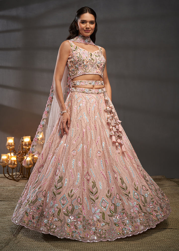 Buy Now Peach Poly Chiffon Embroidered Bridesmaids Lehenga Choli Online in USA, UK, Canada & Worldwide at Empress Clothing. 