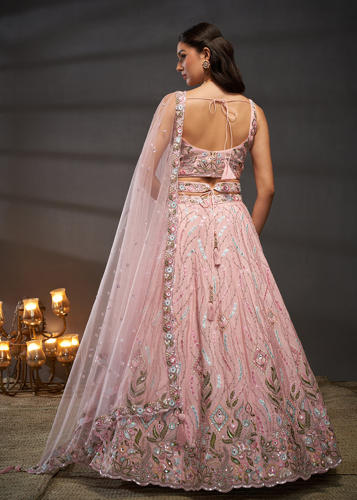 Buy Now Pink Poly Chiffon Embroidered Bridesmaids Lehenga Choli Online in USA, UK, Canada & Worldwide at Empress Clothing.