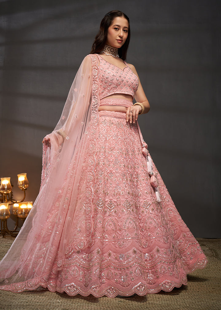 Buy Now Heavy Embroidered Pink Designer Bridal Lehenga Choli Online in USA, UK, Canada & Worldwide at Empress Clothing. 