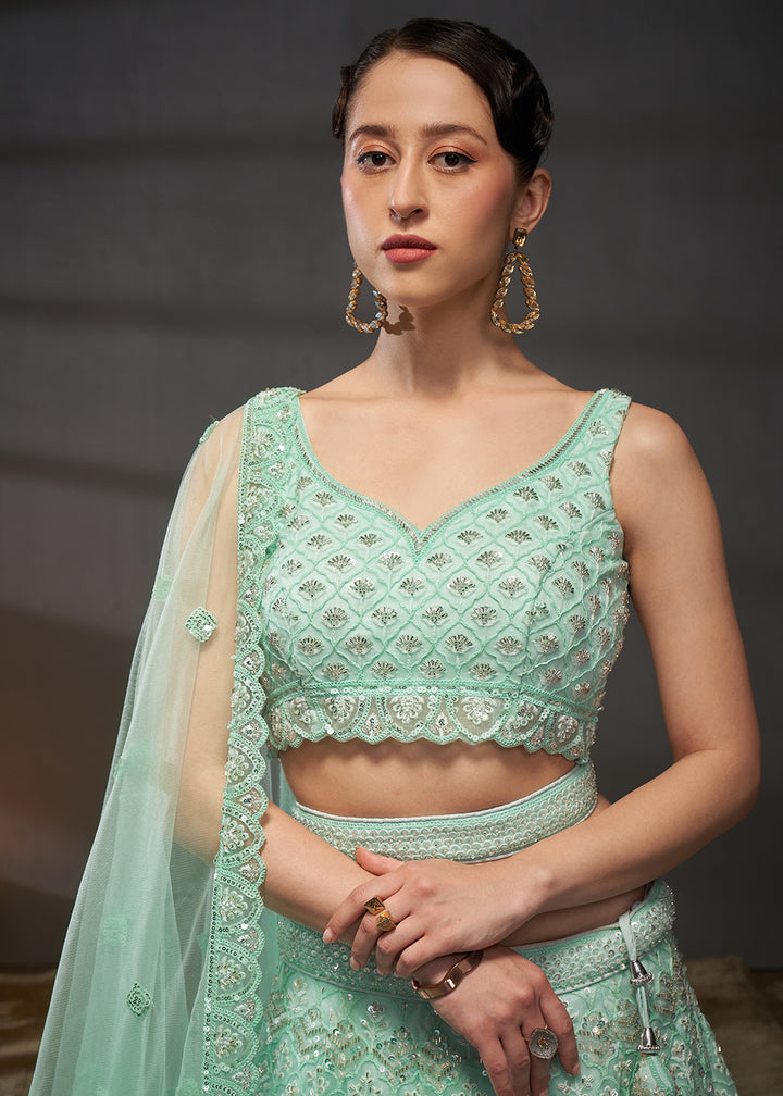 Buy Now Heavy Embroidered Turquoise Designer Bridal Lehenga Choli Online in USA, UK, Canada & Worldwide at Empress Clothing. 