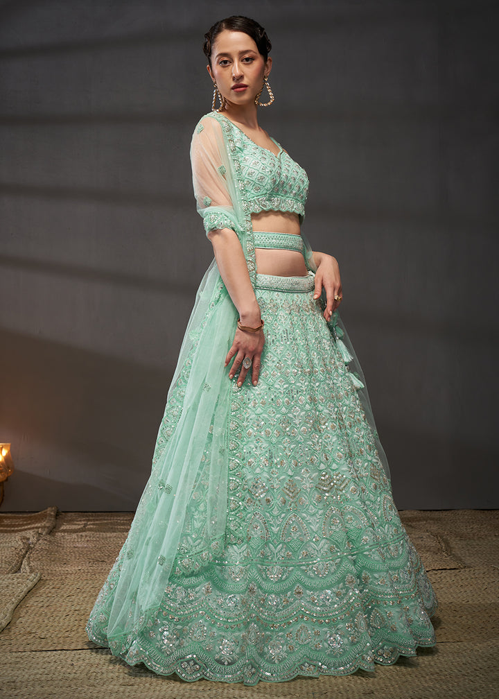 Buy Now Heavy Embroidered Turquoise Designer Bridal Lehenga Choli Online in USA, UK, Canada & Worldwide at Empress Clothing. 