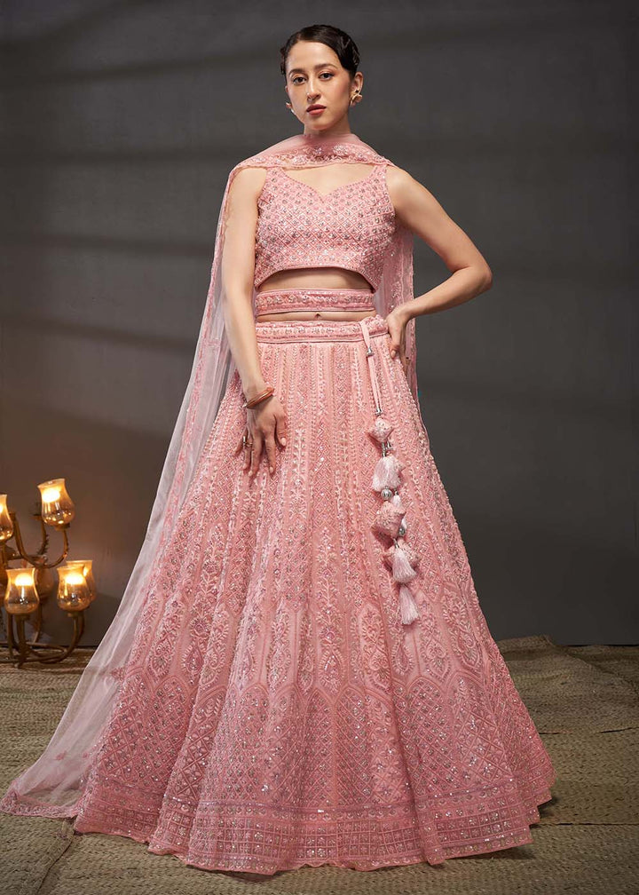 Buy Now Embroidered Heavy Net Pink Designer Lehenga Choli Online in USA, UK, Canada & Worldwide at Empress Clothing. 