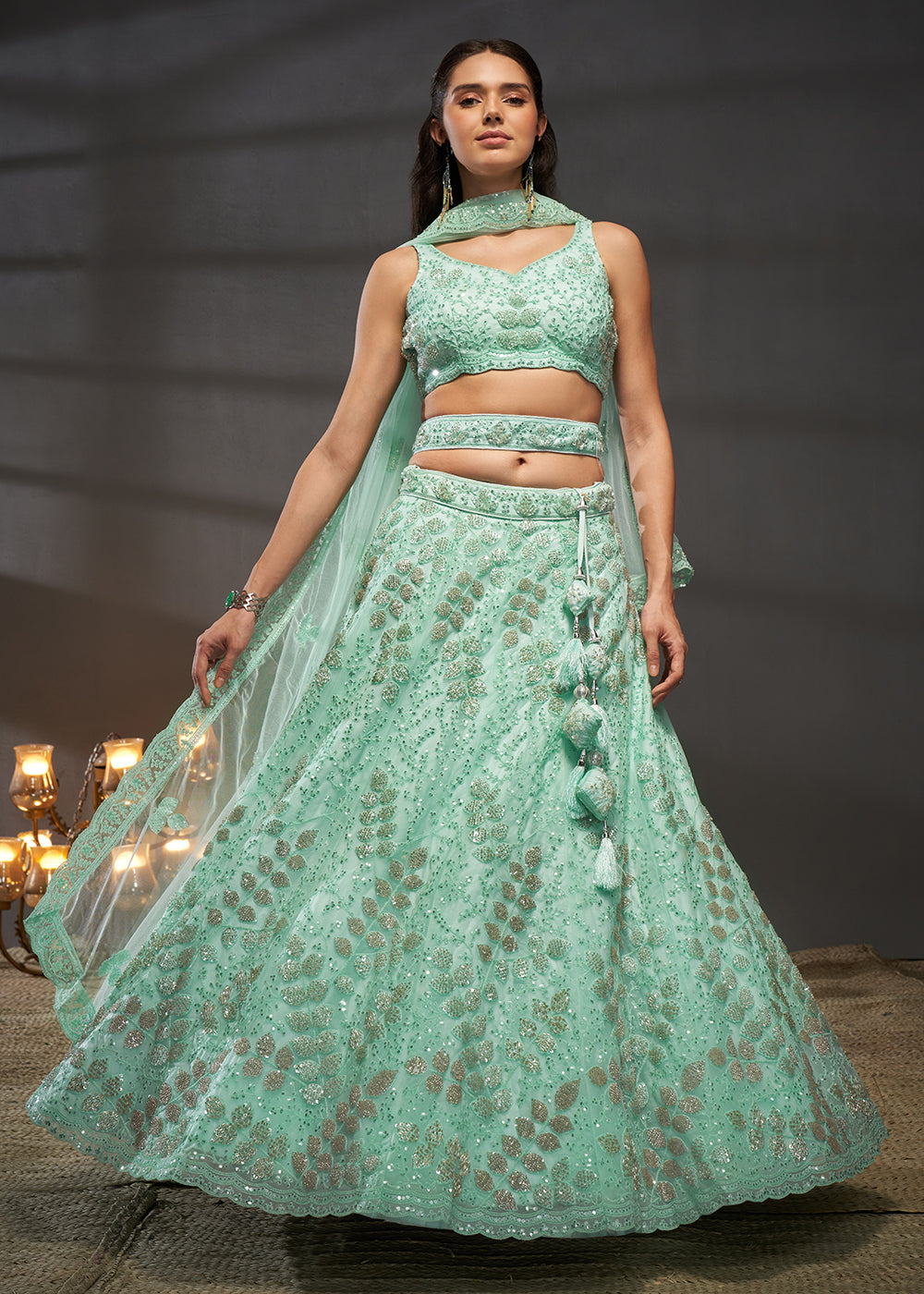 Buy Now Zarkan Embroidered Turquoise Designer Bridal Lehenga Choli Online in USA, UK, Canada & Worldwide at Empress Clothing.