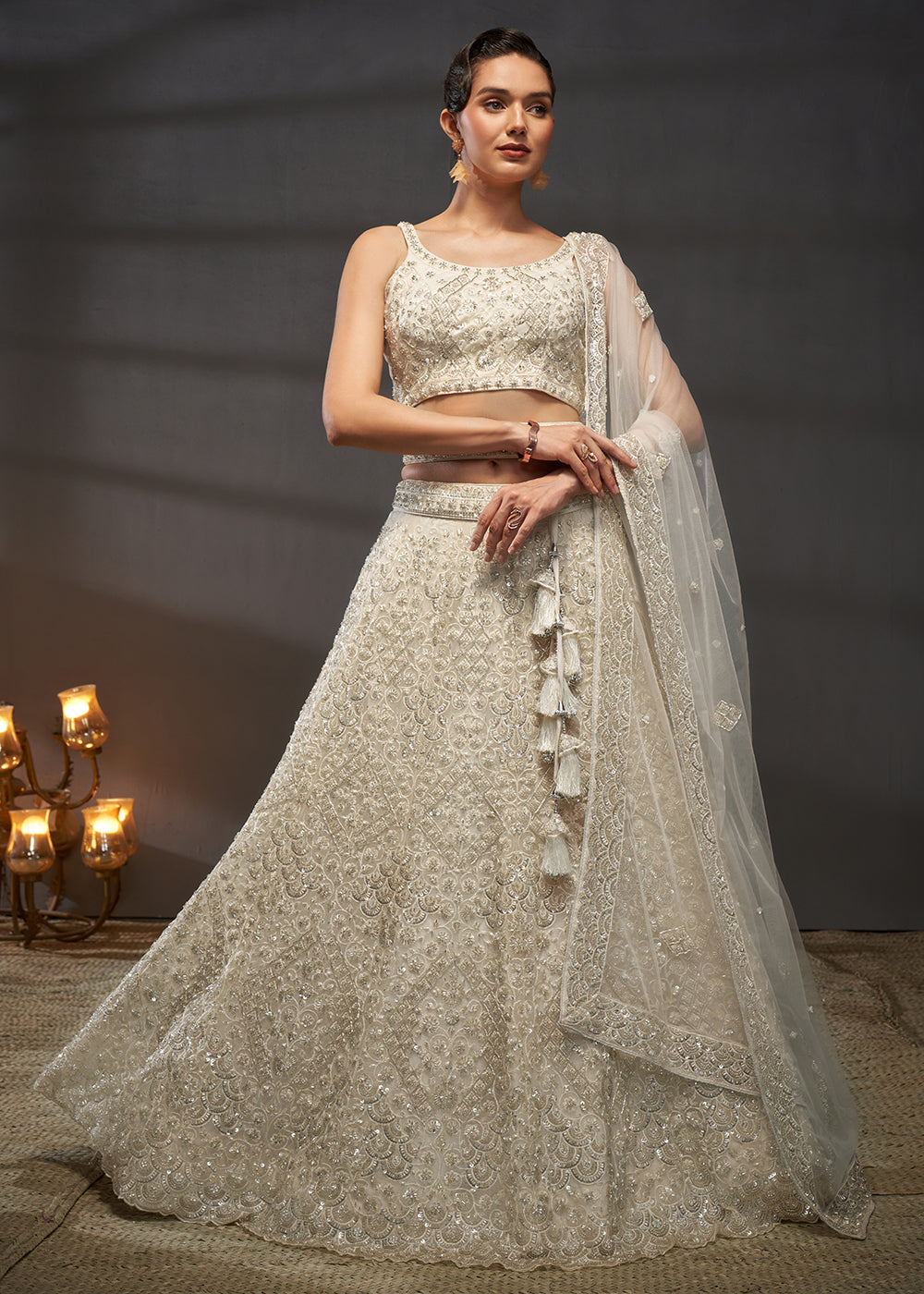 Buy Now Cream Cut Dana & Zarkan Embroidered Bridal Lehenga Choli Online in USA, UK, Canada & Worldwide at Empress Clothing. 