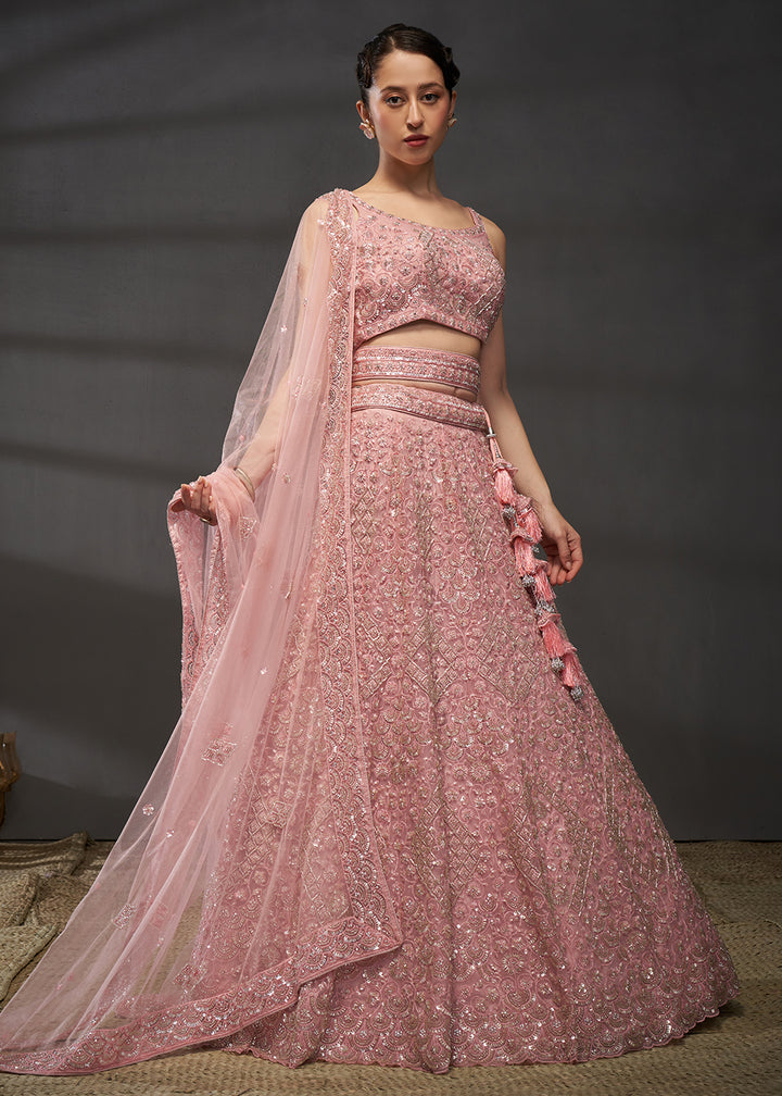 Buy Now Pink Cut Dana & Zarkan Embroidered Bridal Lehenga Choli Online in USA, UK, Canada & Worldwide at Empress Clothing. 