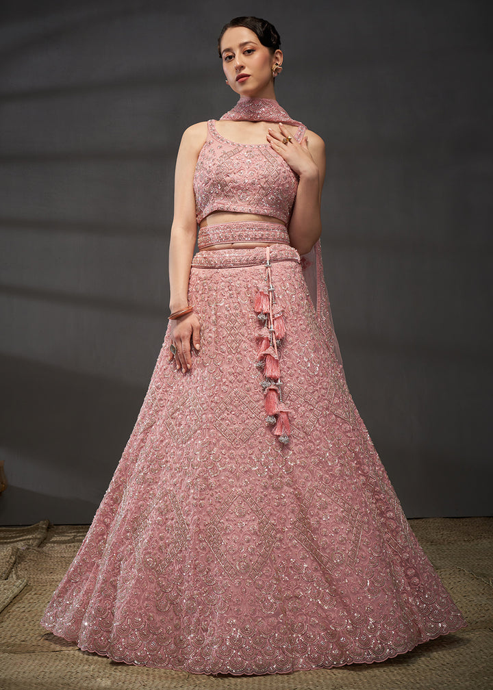 Buy Now Pink Cut Dana & Zarkan Embroidered Bridal Lehenga Choli Online in USA, UK, Canada & Worldwide at Empress Clothing. 