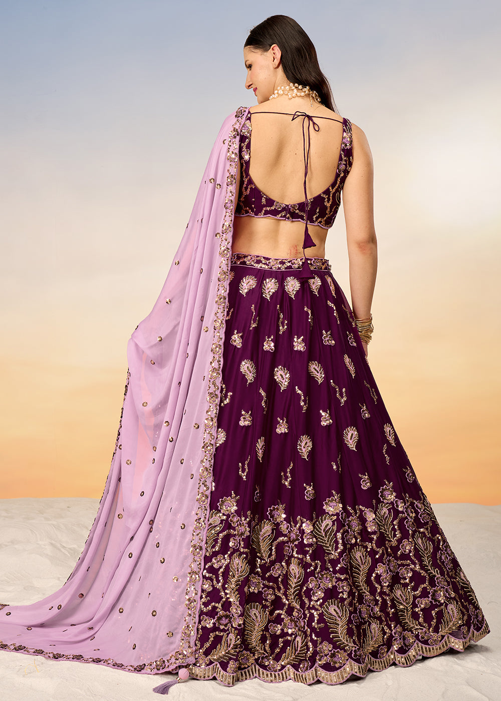 Buy Now Pretty Burgundy Sequins Embroidered Designer Lehenga Choli Online in USA, UK, Canada & Worldwide at Empress Clothing.