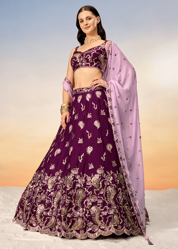 Buy Now Pretty Burgundy Sequins Embroidered Designer Lehenga Choli Online in USA, UK, Canada & Worldwide at Empress Clothing.