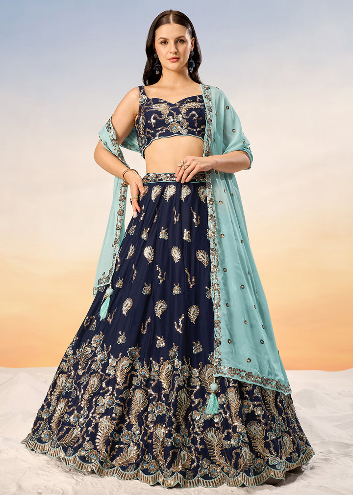 Buy Now Pretty Navy Blue Sequins Embroidered Designer Lehenga Choli Online in USA, UK, Canada & Worldwide at Empress Clothing.
