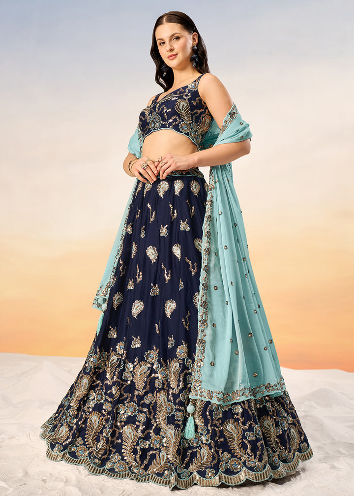 Buy Now Pretty Navy Blue Sequins Embroidered Designer Lehenga Choli Online in USA, UK, Canada & Worldwide at Empress Clothing.