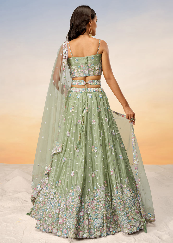 Buy Now Lime Green Poly Chiffon Embroidered Wedding Party Lehenga Choli Online in USA, UK, Canada & Worldwide at Empress Clothing. 
