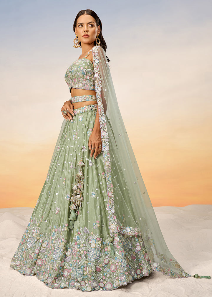 Buy Now Lime Green Poly Chiffon Embroidered Wedding Party Lehenga Choli Online in USA, UK, Canada & Worldwide at Empress Clothing. 