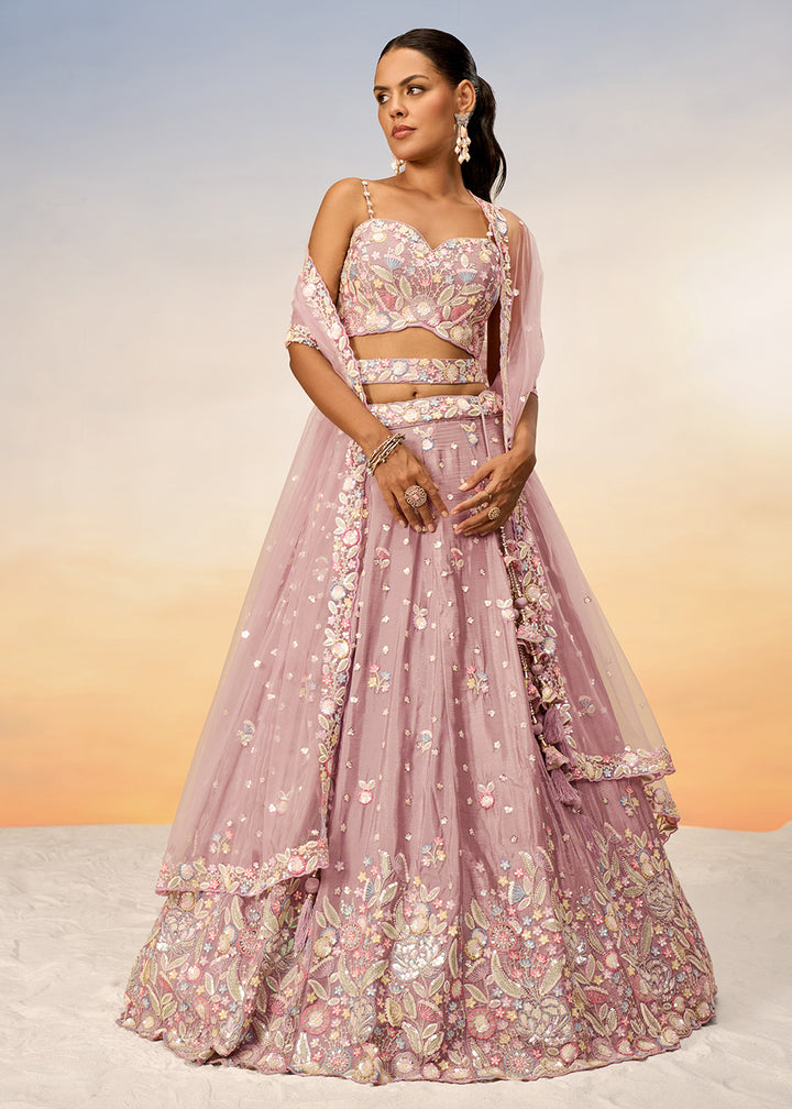 Buy Now Rose Gold Poly Chiffon Embroidered Wedding Party Lehenga Choli Online in USA, UK, Canada & Worldwide at Empress Clothing. 