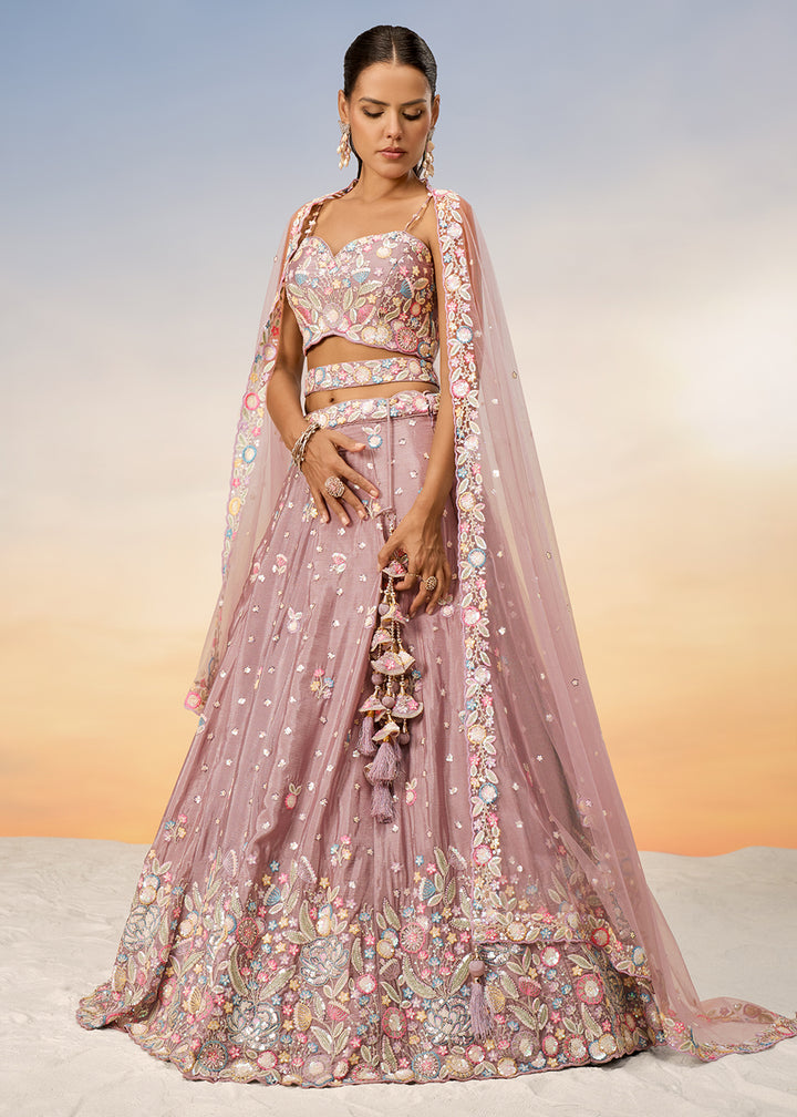 Buy Now Rose Gold Poly Chiffon Embroidered Wedding Party Lehenga Choli Online in USA, UK, Canada & Worldwide at Empress Clothing. 