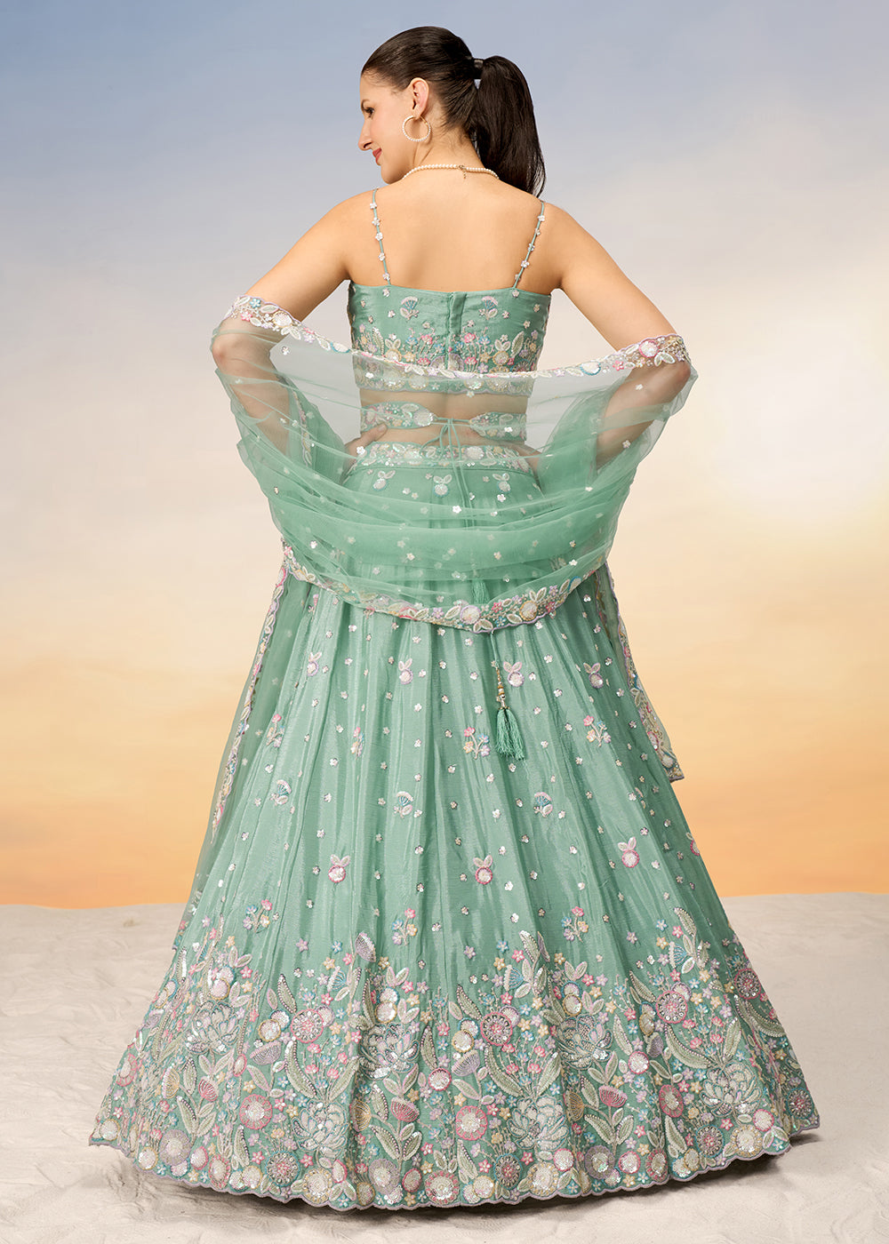 Buy Now Sea Green Poly Chiffon Embroidered Wedding Party Lehenga Choli Online in USA, UK, Canada & Worldwide at Empress Clothing. 