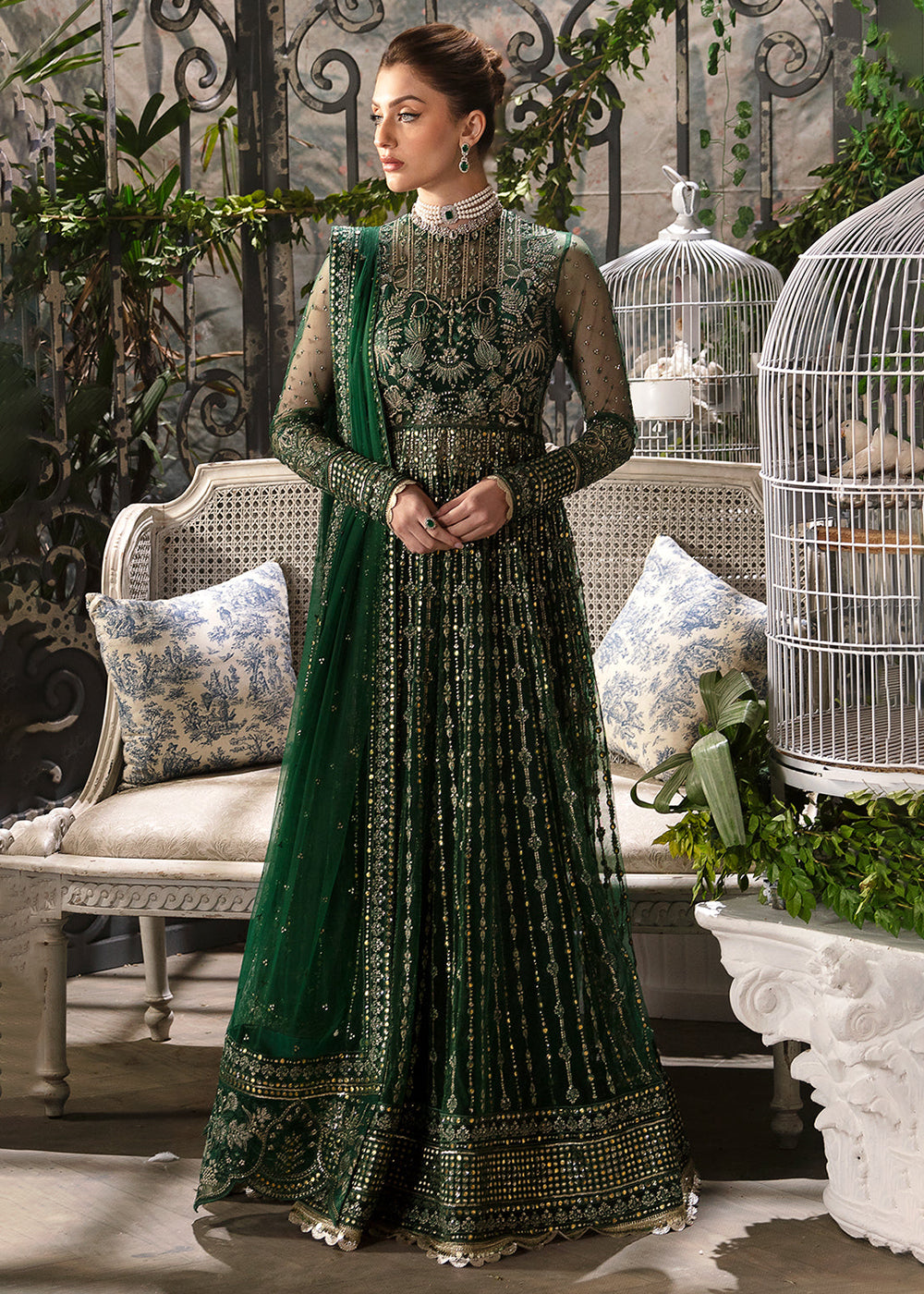 Buy Mehendi Green Anarkali Dresses Online | KalaNiketan