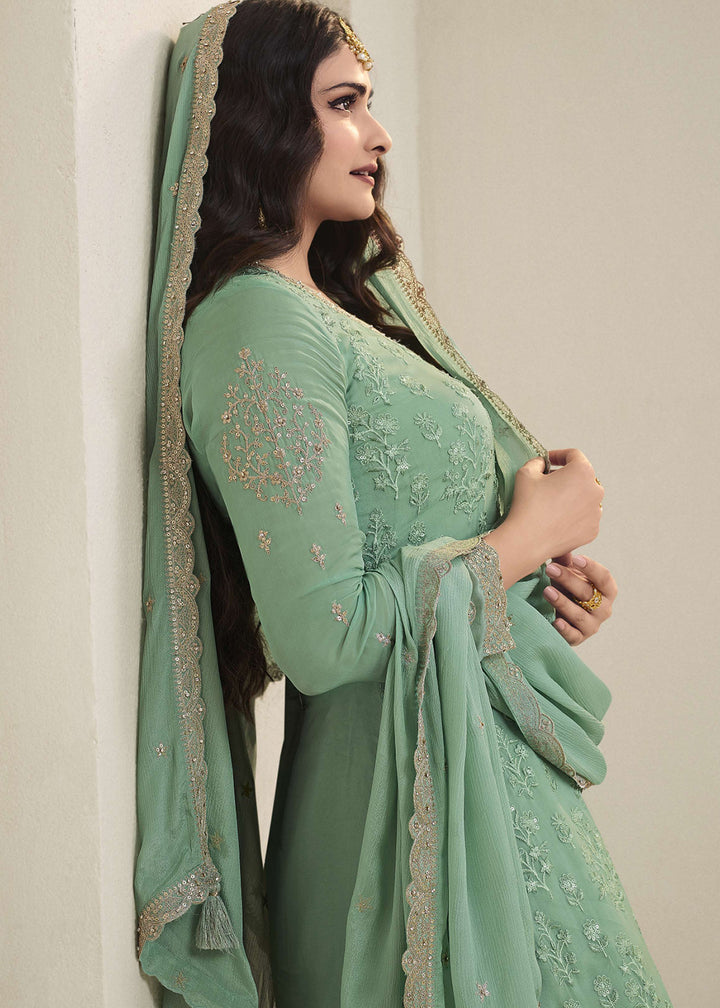 Shop Now Prachi Desai Green Organza Embroidered Sharara Suit Online at Empress Clothing in USA, UK, Canada, Italy & Worldwide. 