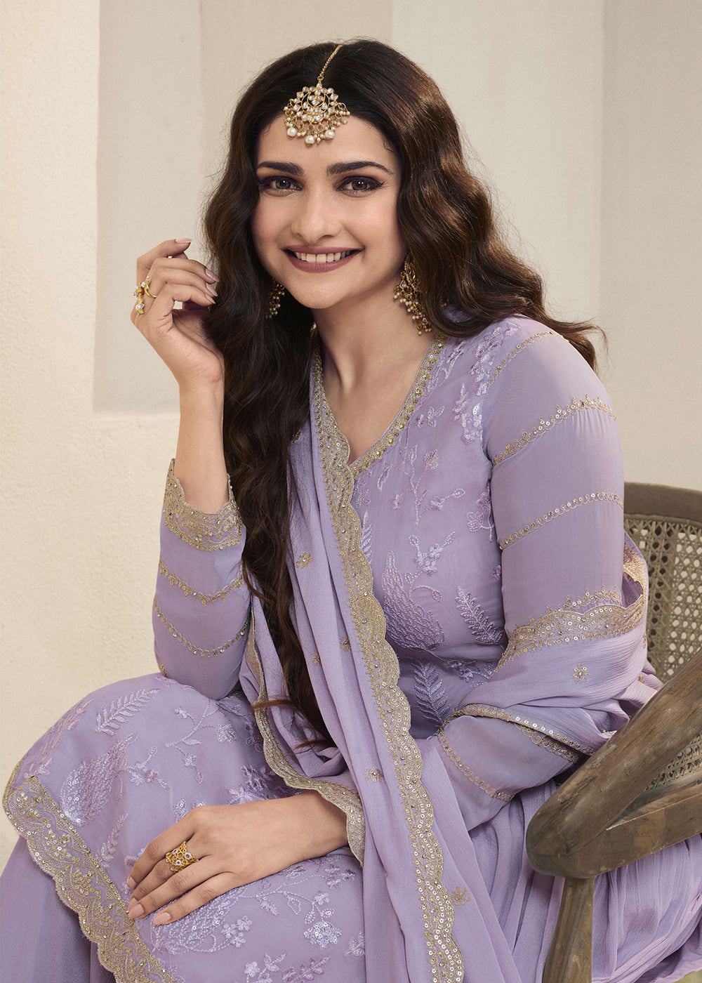 Shop Now Prachi Desai Lavender Organza Embroidered Sharara Suit Online at Empress Clothing in USA, UK, Canada, Italy & Worldwide. 