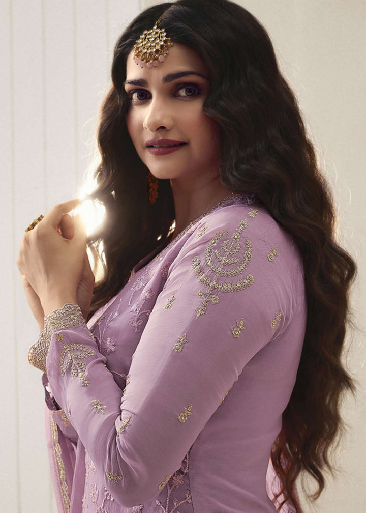 Shop Now Prachi Desai Lilac Organza Embroidered Sharara Suit Online at Empress Clothing in USA, UK, Canada, Italy & Worldwide.