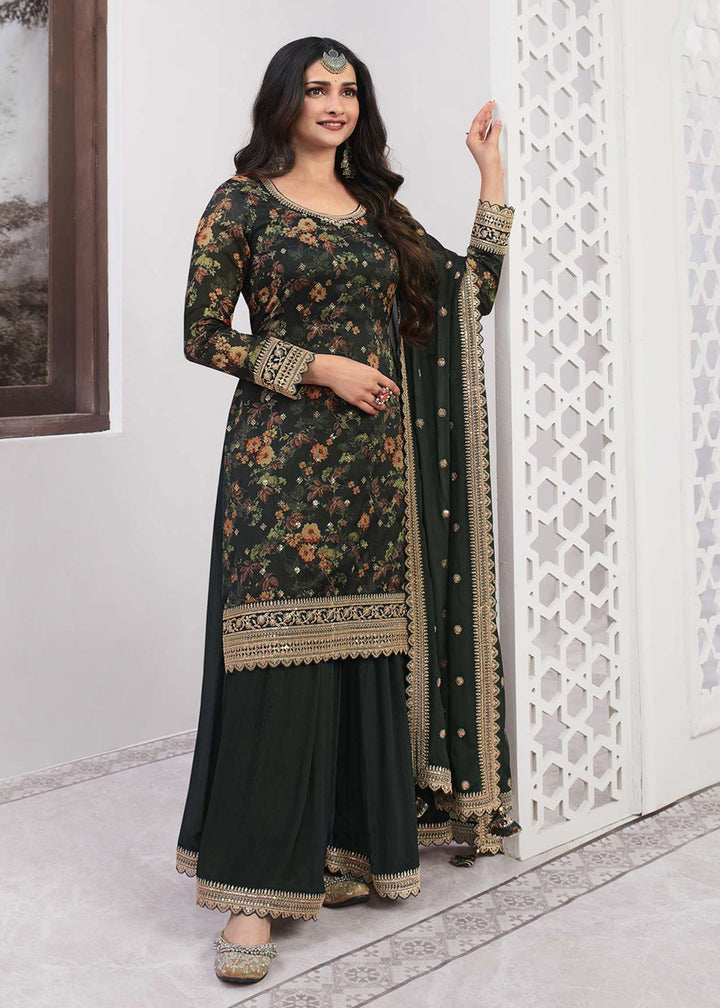 Shop Now Prachi Desai Green Silk Georgette Embroidered Sharara Suit Online at Empress Clothing in USA, UK, Canada, Italy & Worldwide. 