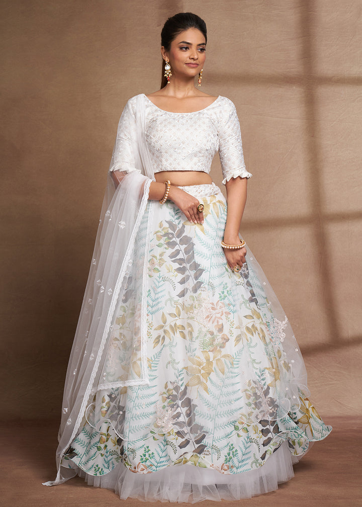 Buy Now Lovely White Floral Digital Printed & Embroidered Lehenga Choli Online in USA, UK, Canada & Worldwide at Empress Clothing.