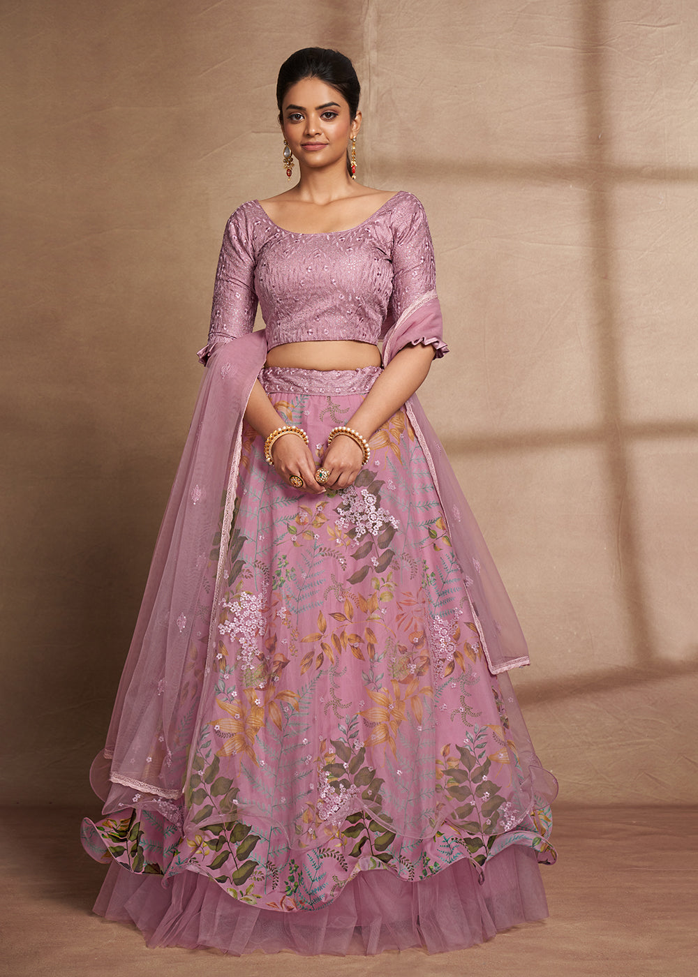Buy Now Lovely Purple Floral Digital Printed & Embroidered Lehenga Choli Online in USA, UK, Canada & Worldwide at Empress Clothing.