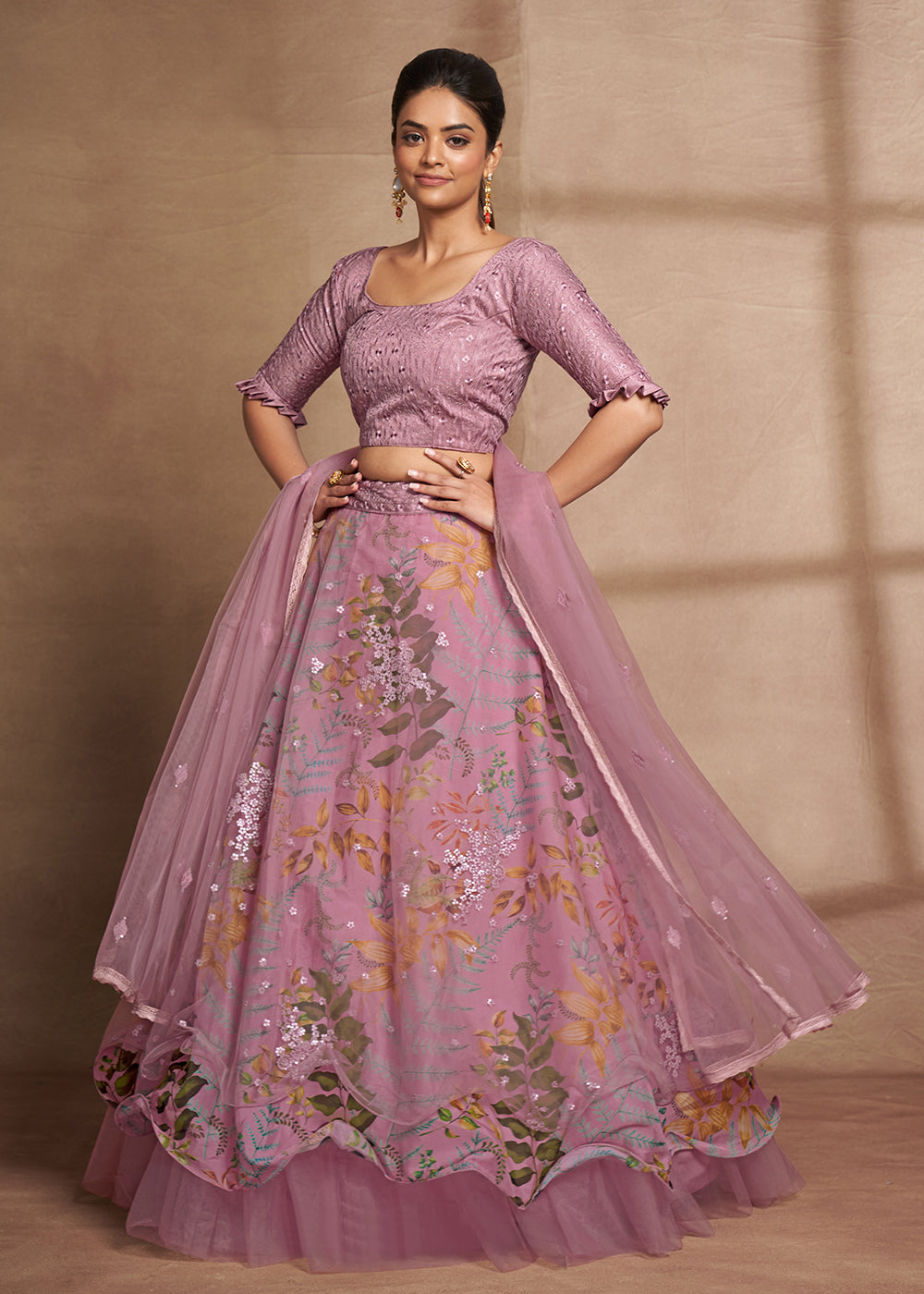 Buy Now Lovely Purple Floral Digital Printed & Embroidered Lehenga Choli Online in USA, UK, Canada & Worldwide at Empress Clothing.