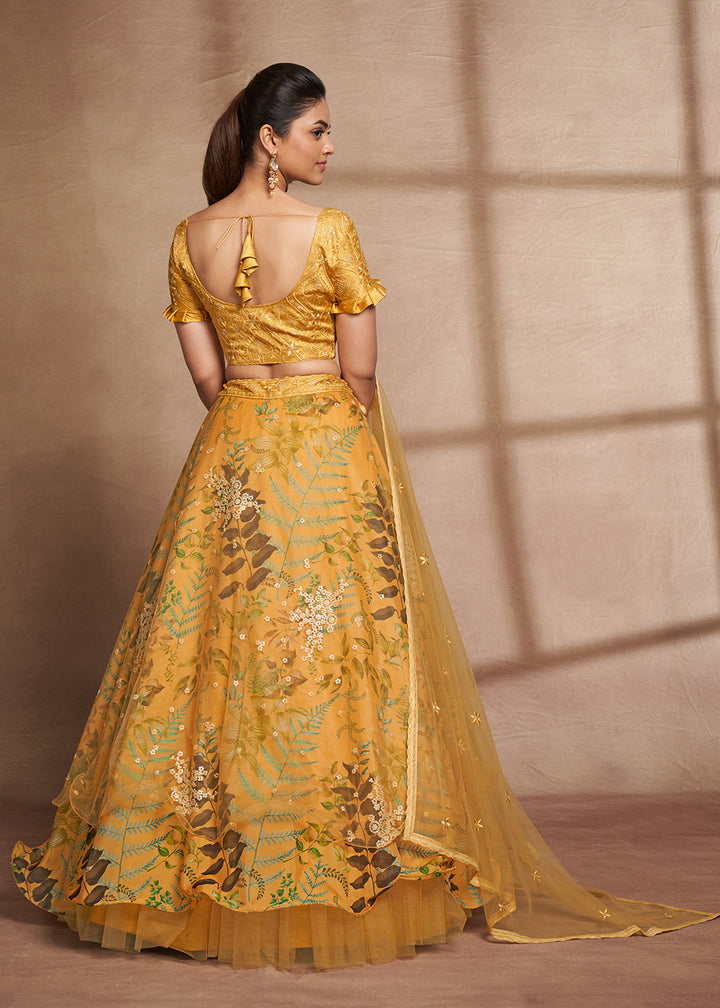 Buy Now Lovely Yellow Floral Digital Printed & Embroidered Lehenga Choli Online in USA, UK, Canada & Worldwide at Empress Clothing.