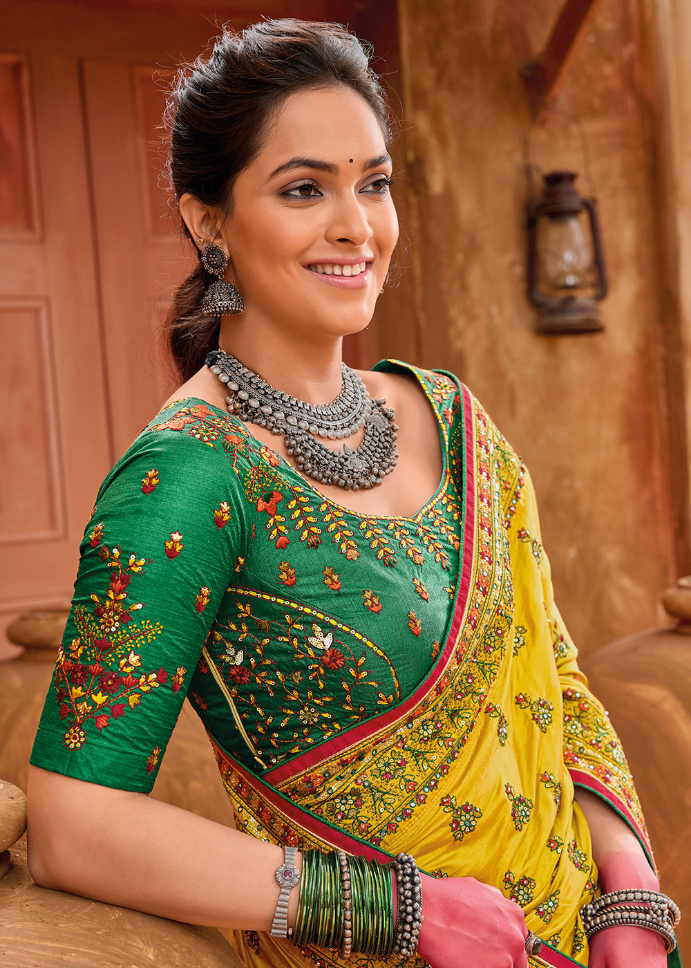 Buy Traditional Banarasi Saree - Yellow Kachhi Work Embroidered Saree –  Empress Clothing