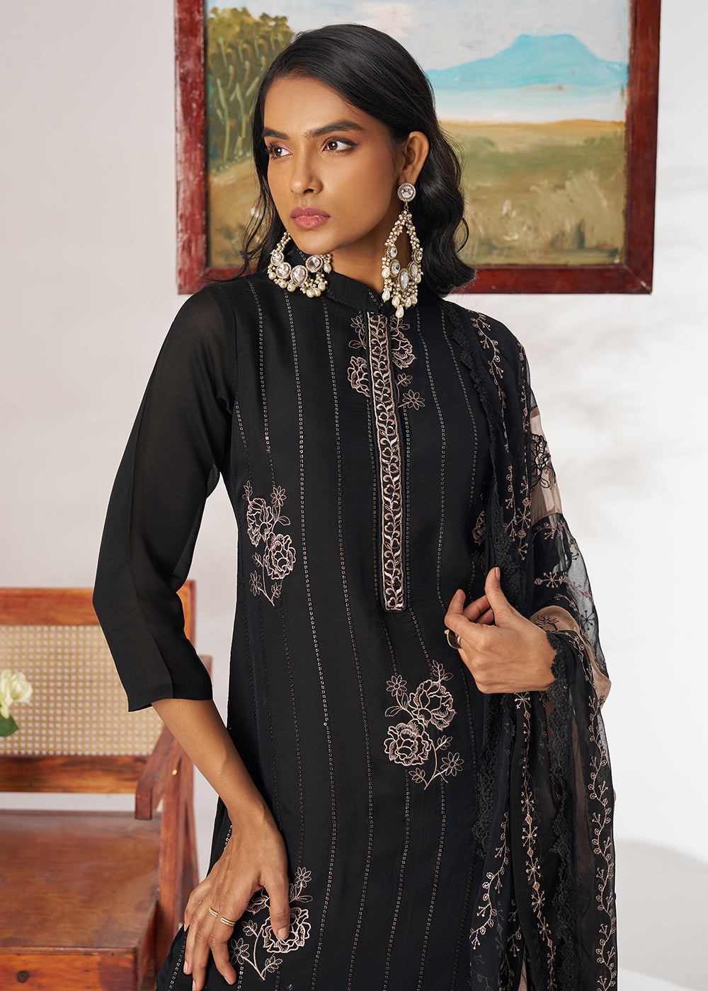 Buy Now Black Organza Embroidered Pant Style Salwar Suit Online in US, UK, Canada, Germany, Italy, France, Austria, Denmark, Australia & Worldwide at Empress.