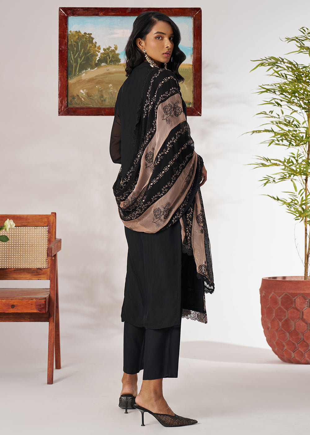 Buy Now Black Organza Embroidered Pant Style Salwar Suit Online in US, UK, Canada, Germany, Italy, France, Austria, Denmark, Australia & Worldwide at Empress.