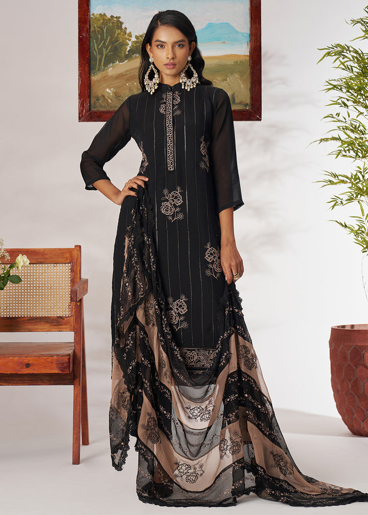 Buy Now Black Organza Embroidered Pant Style Salwar Suit Online in US, UK, Canada, Germany, Italy, France, Austria, Denmark, Australia & Worldwide at Empress.