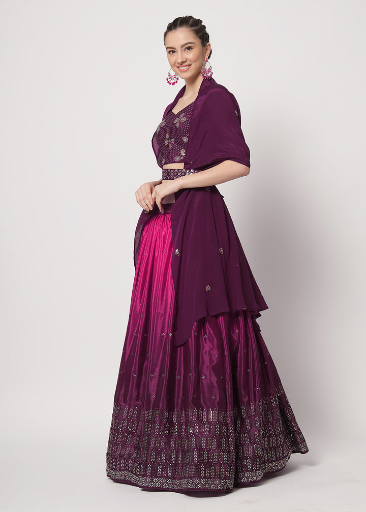 Buy Now Chinon Silk Purple Mukaish Work Wedding Party Lehenga Choli Online in USA, UK, Canada & Worldwide at Empress Clothing. 