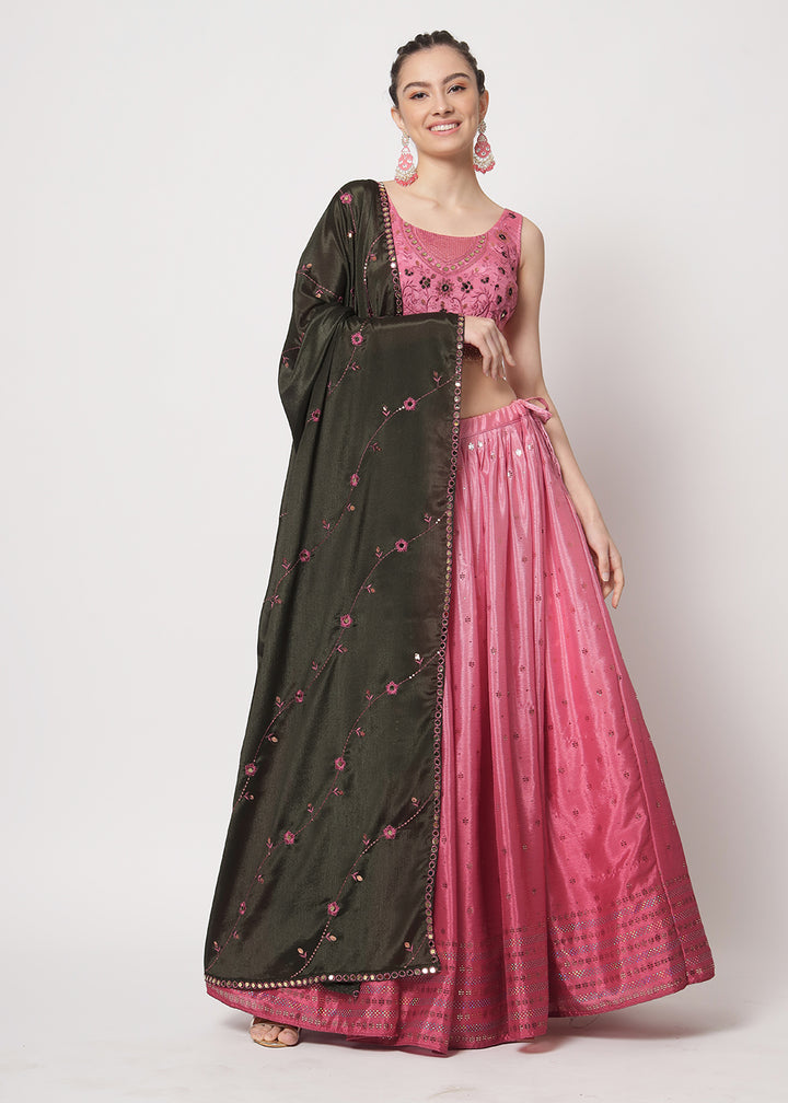 Buy Now Chinon Silk Pink Mukaish Work Wedding Party Lehenga Choli Online in USA, UK, Canada & Worldwide at Empress Clothing. 