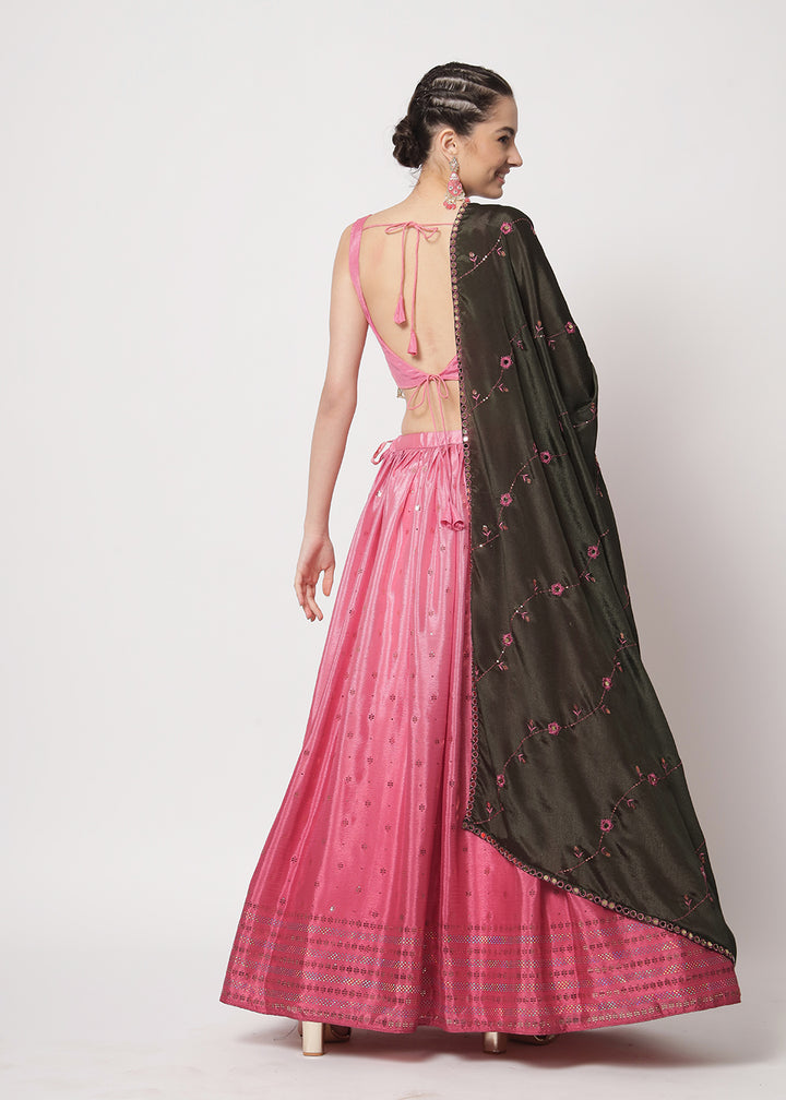 Buy Now Chinon Silk Pink Mukaish Work Wedding Party Lehenga Choli Online in USA, UK, Canada & Worldwide at Empress Clothing. 