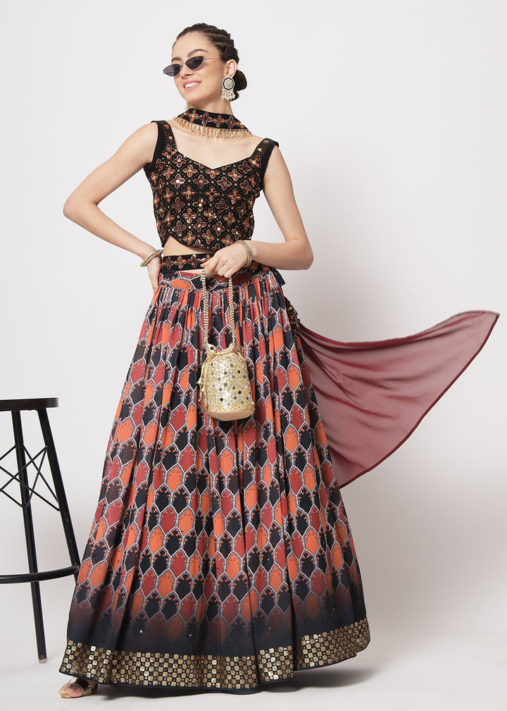 Buy Now Georgette Black Sequins & Printed Wedding Party Lehenga Choli Online in USA, UK, Canada & Worldwide at Empress Clothing. 