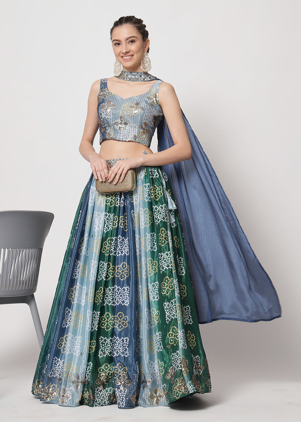 Buy Now Chinon Silk Blue Sequins & Printed Wedding Party Lehenga Choli Online in USA, UK, Canada & Worldwide at Empress Clothing.