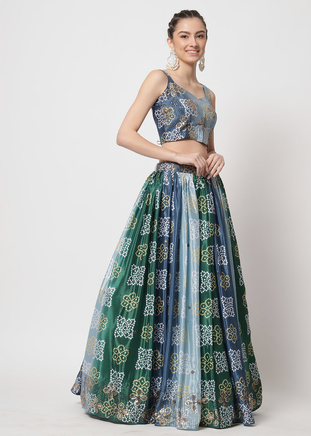 Buy Now Chinon Silk Blue Sequins & Printed Wedding Party Lehenga Choli Online in USA, UK, Canada & Worldwide at Empress Clothing.