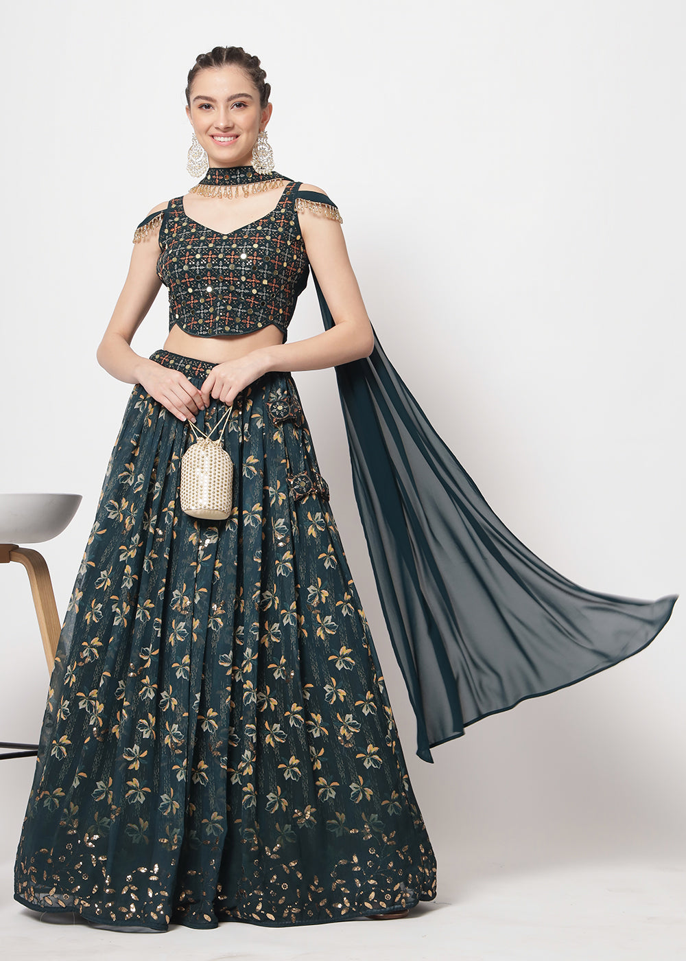 Buy Now Georgette Green Sequins & Printed Wedding Party Lehenga Choli Online in USA, UK, Canada & Worldwide at Empress Clothing. 