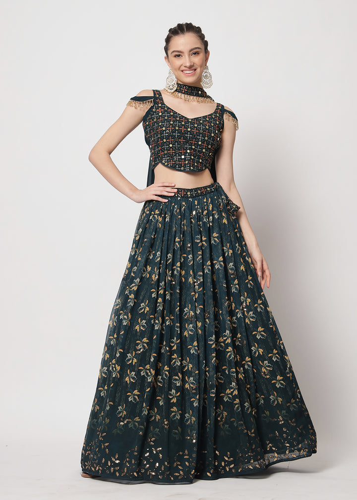 Buy Now Georgette Green Sequins & Printed Wedding Party Lehenga Choli Online in USA, UK, Canada & Worldwide at Empress Clothing. 
