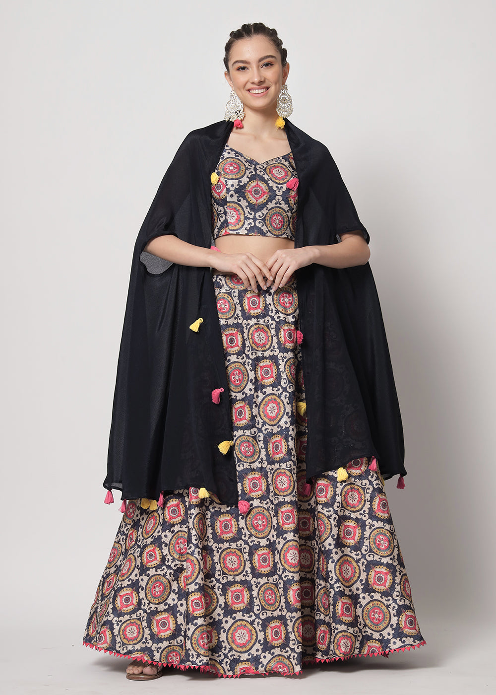 Buy Now Chinon Silk Navy Blue Sequins & Printed Wedding Party Lehenga Choli Online in USA, UK, Canada & Worldwide at Empress Clothing. 