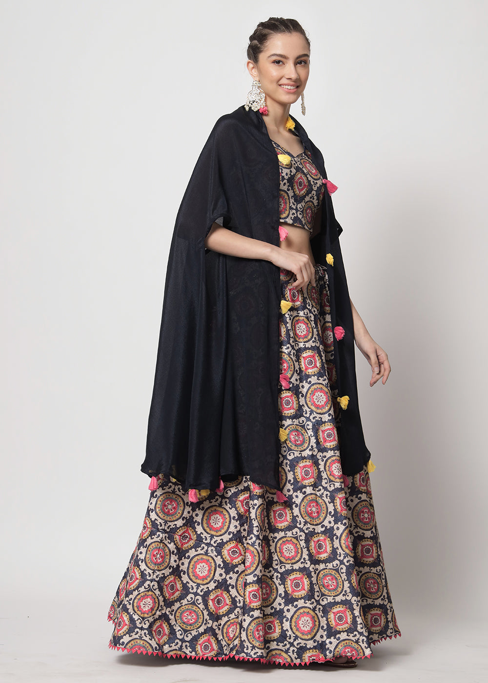 Buy Now Chinon Silk Navy Blue Sequins & Printed Wedding Party Lehenga Choli Online in USA, UK, Canada & Worldwide at Empress Clothing. 