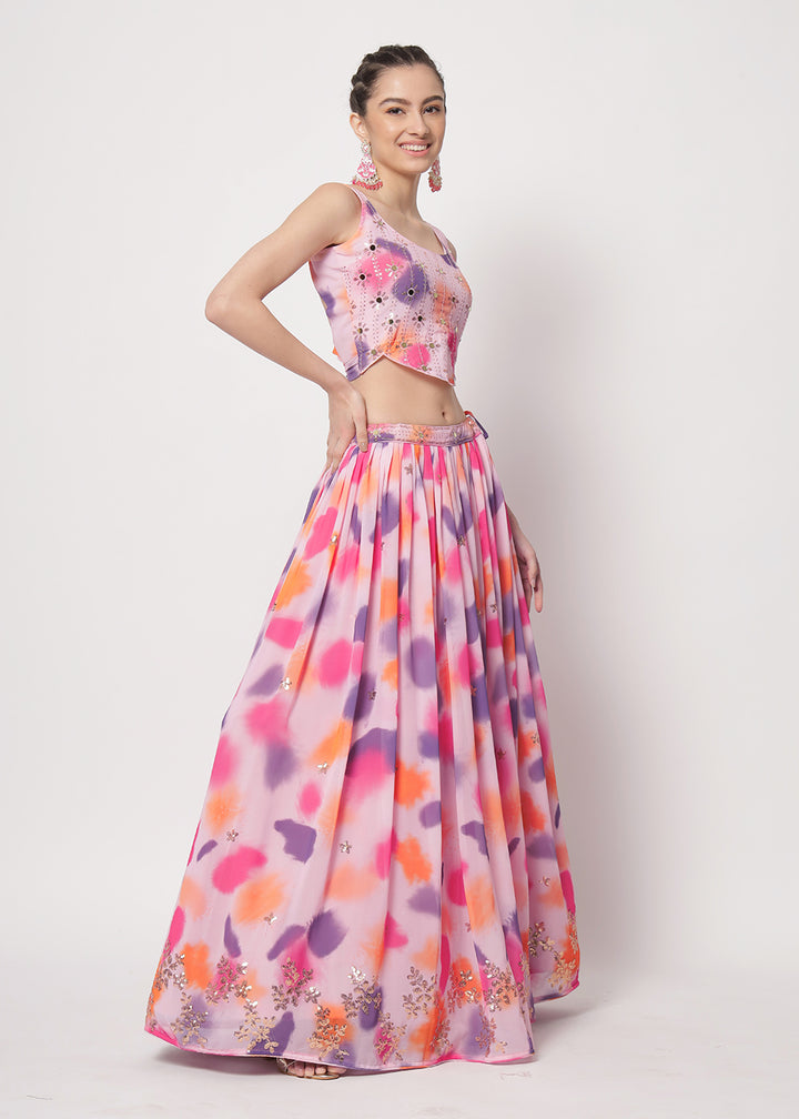 Buy Now Georgette Pink Sequins & Printed Wedding Party Lehenga Choli Online in USA, UK, Canada & Worldwide at Empress Clothing. 