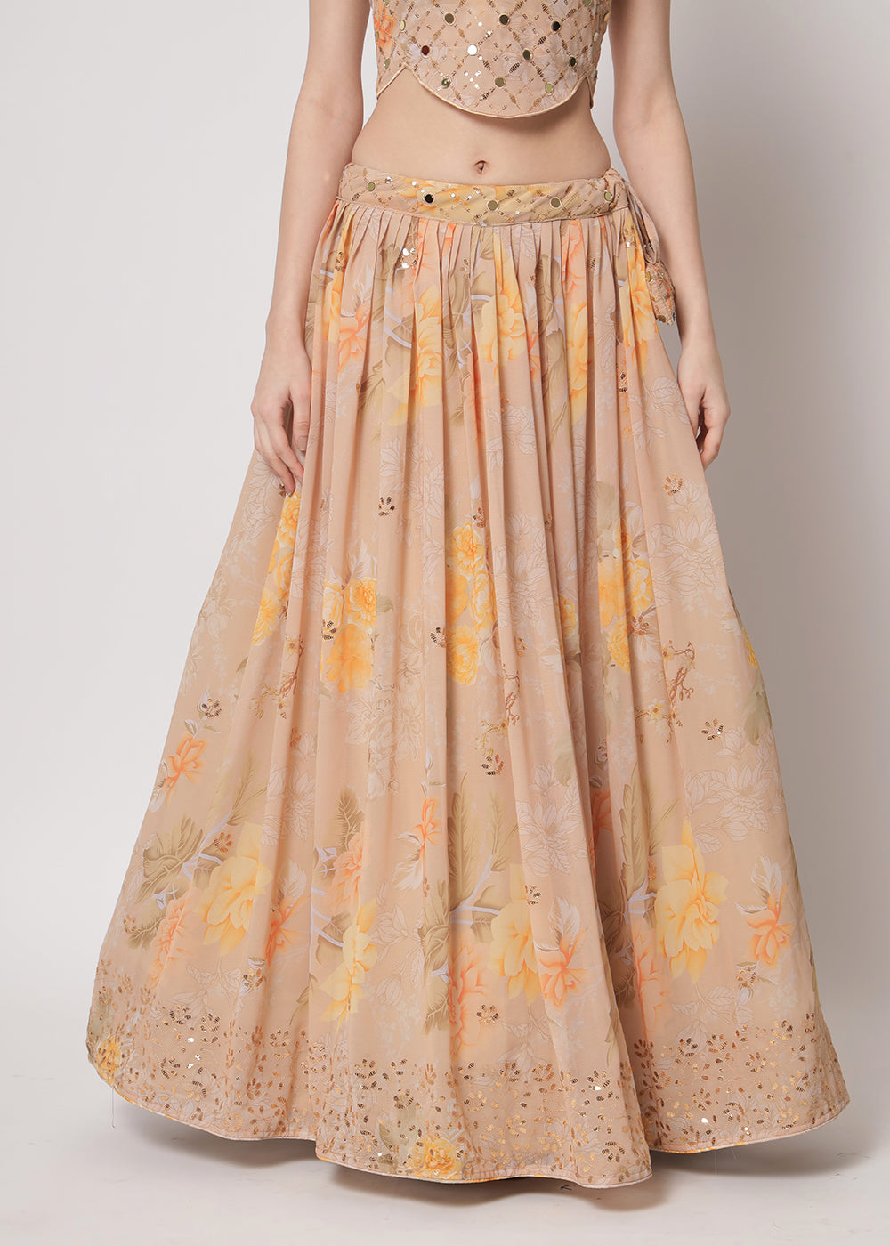 Buy Now Georgette Beige Sequins & Printed Wedding Party Lehenga Choli Online in USA, UK, Canada & Worldwide at Empress Clothing. 
