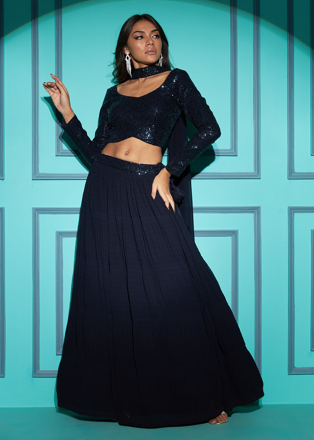 Buy Now Exquisite Navy Blue Georgette Wedding Party Lehenga Choli Online in USA, UK, Canada & Worldwide at Empress Clothing. 