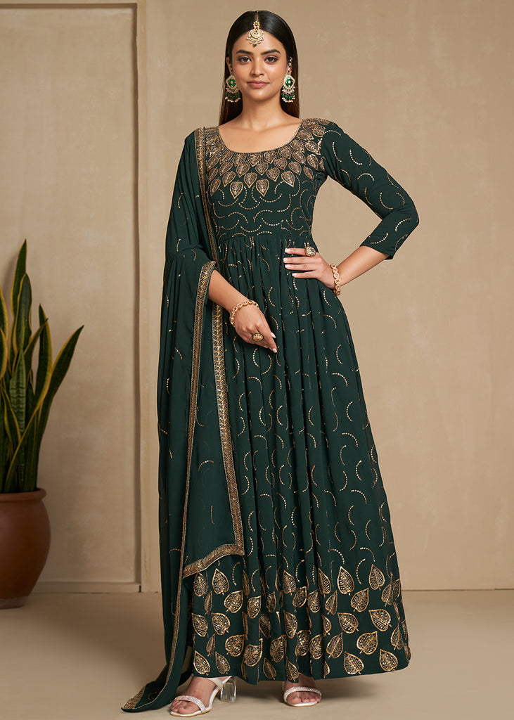 Sherwood Green Designer Embroidered Wedding Anarkali Suit | Saira's Boutique