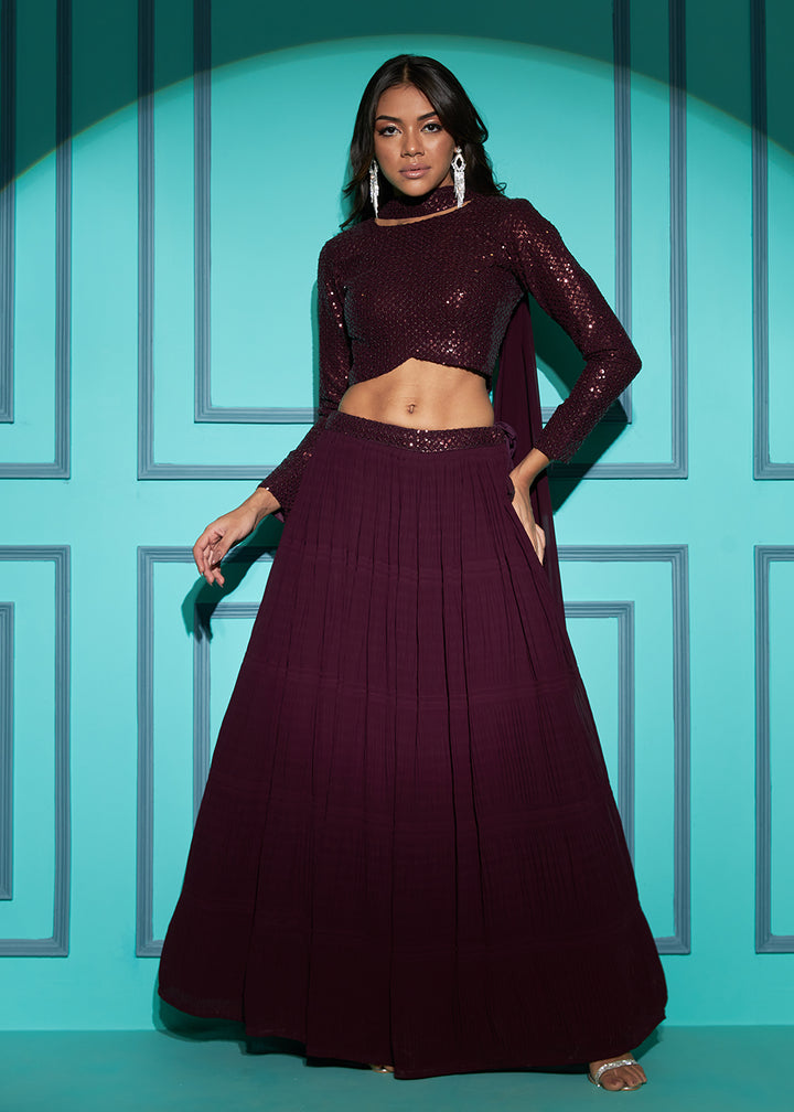 Buy Now Exquisite Purple Georgette Wedding Party Lehenga Choli Online in USA, UK, Canada & Worldwide at Empress Clothing.